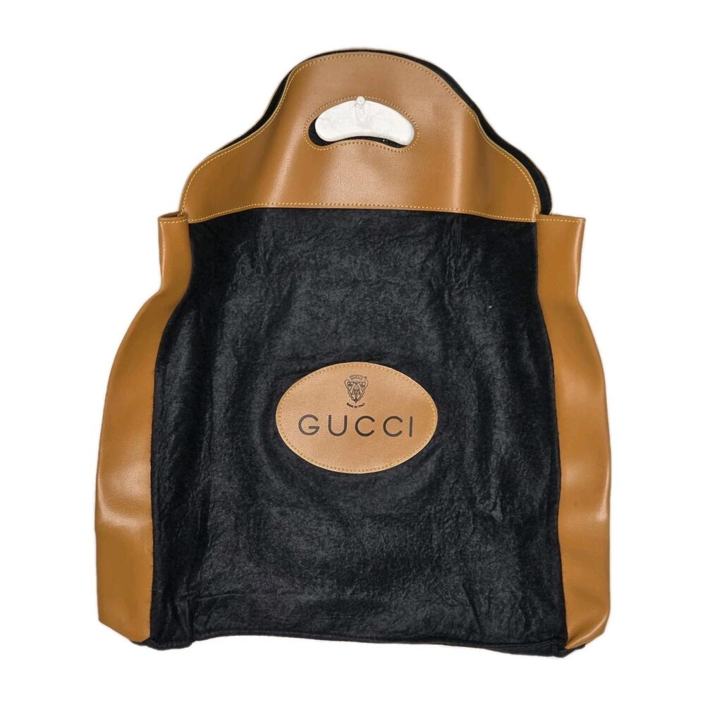 VTG Gucci Wool Felt Leather Trim Shopper Tote Bag Italy Crest Logo Collector - Picture 2 of 7